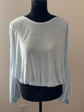 Express Light Blue dolman Long-Sleeve Boatneck Top elastic waist top blouse Sz S